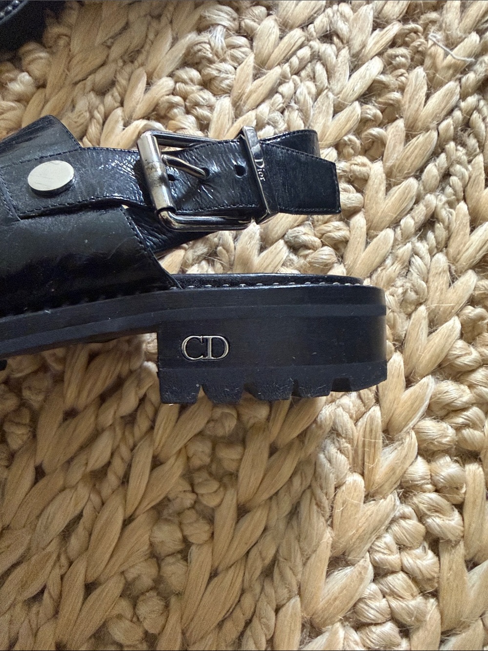 Dior Black Leather Studded Strap Sandals with Ankle Buckle - Picture 3 of 6